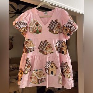 QUEEN OF SPARKLES Pink Dress with Gingerbread Sequin Design